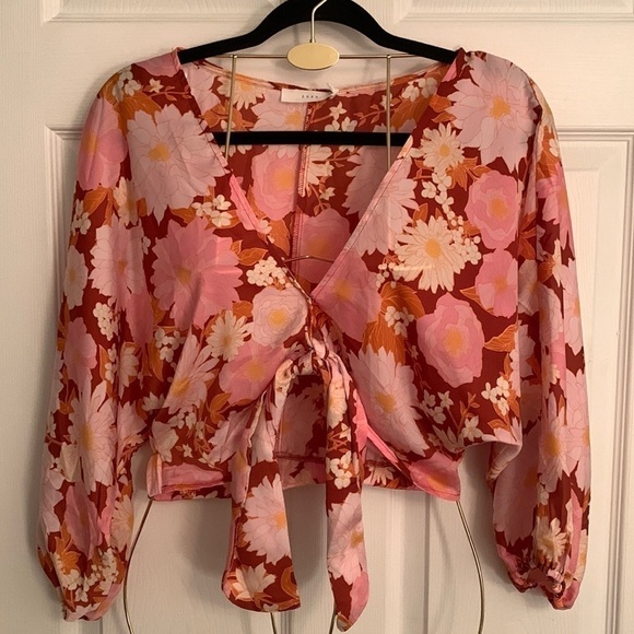 NWT Lush Orange & Brown Floral  Pattern Crop Top Size M  #316 - Picture 1 of 12